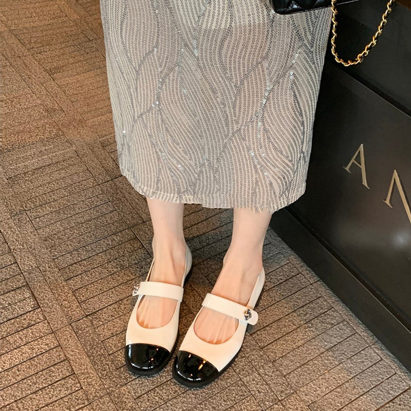 Grape Mom With Classic Chanel Style Color-Matching Round Toe French Single-Layer Shoes Shallow Mouth Shoes With Mary Jane Thick Heel - Image 4